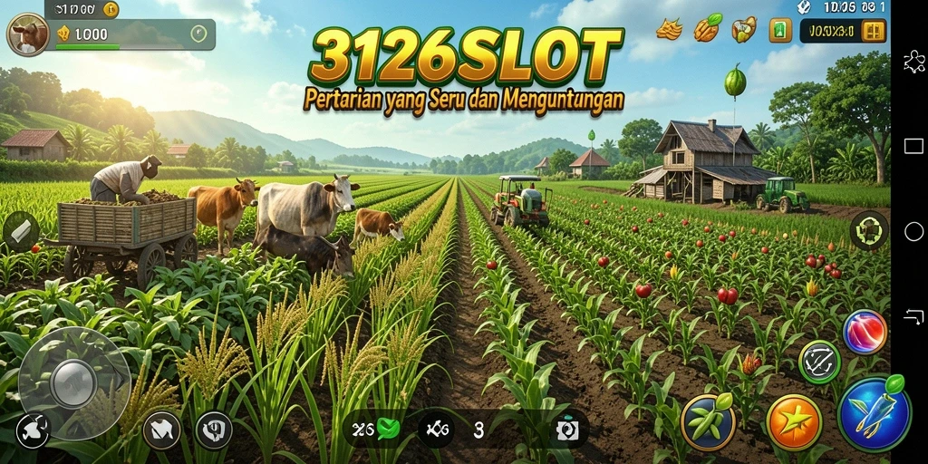 Screenshot utama 3126SLOT menampilkan gameplay pertanian yang interaktif dan menarik.
