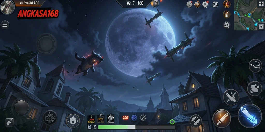 Screenshot gameplay dari ANGKASA168 menunjukkan suasana horor yang mencekam.