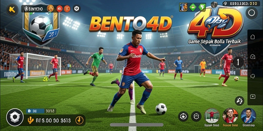 Screenshot BENTO4D menunjukkan aksi menegangkan dalam pertandingan sepak bola.