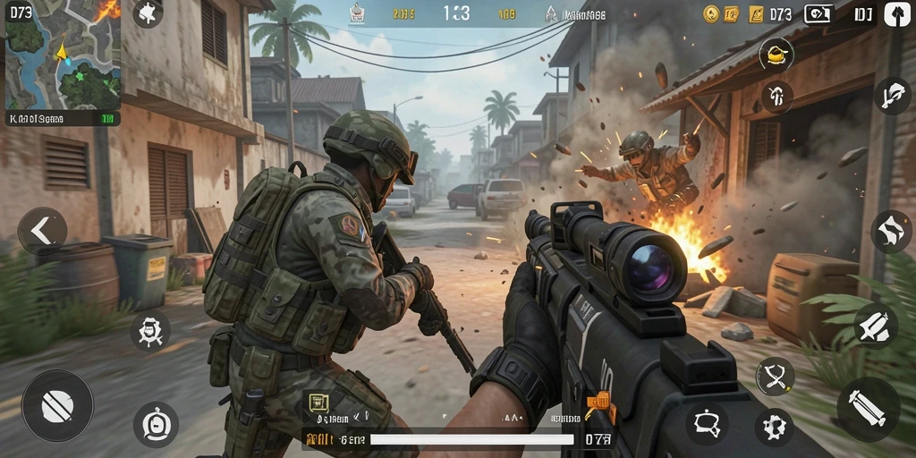 Tampilan permainan FPS yang intens dan mendebarkan di D73.