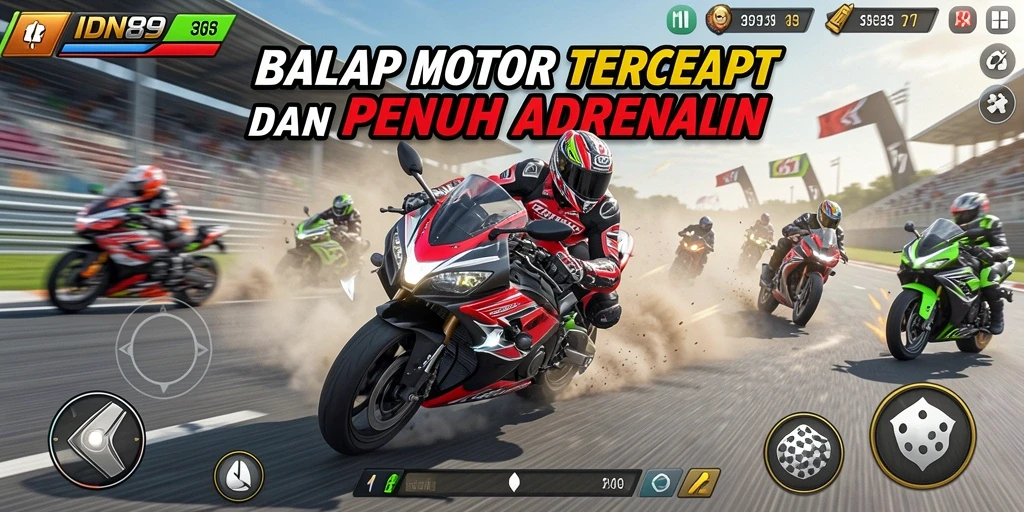 Screenshot gameplay IDN89 dengan balapan motor yang seru dan adrenalin tinggi.