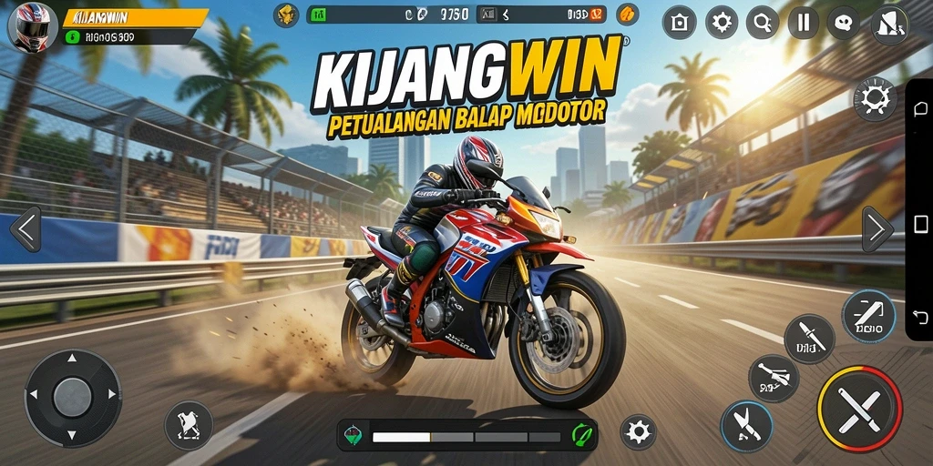 Tampilan seru gameplay KIJANGWIN dalam balapan motor.