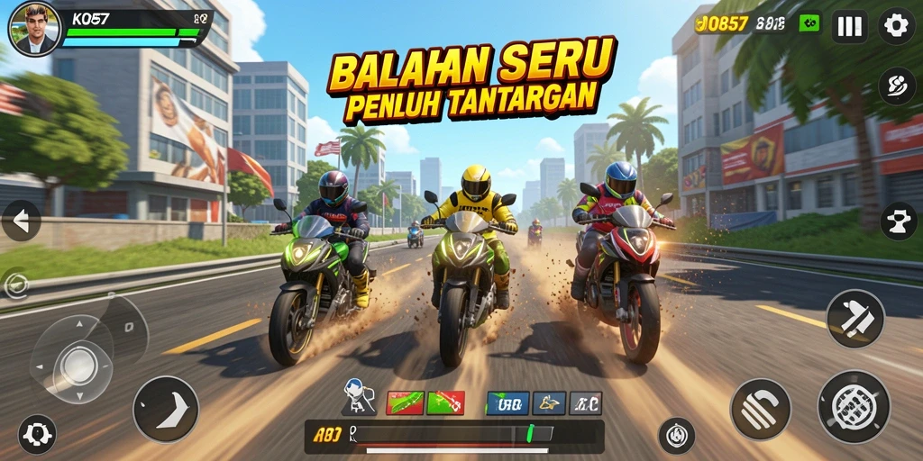 Tampilan aksi balapan mendebarkan di KO857 dengan kendaraan cepat.